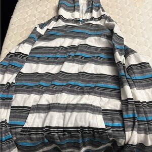 Striped Hoodie with Blue and Gray Accents